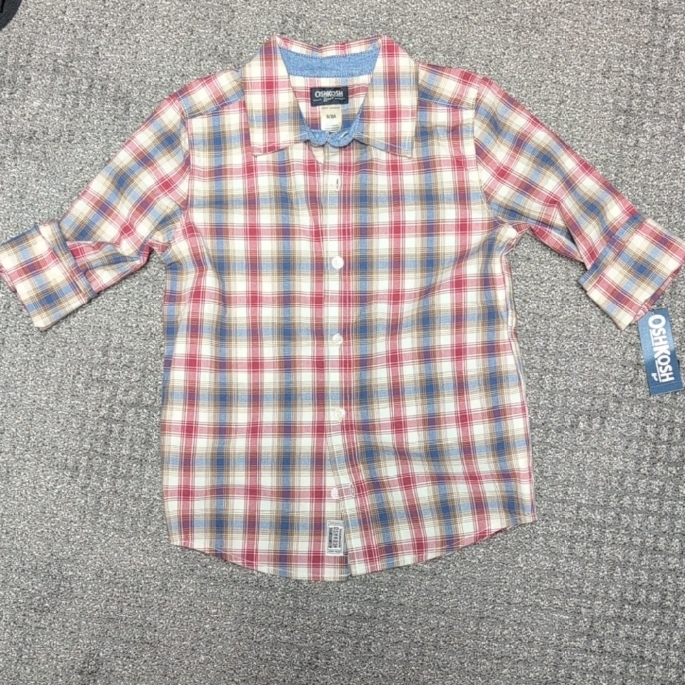 OshKosh B'gosh Boys Plaid Shirt - Red, Blue, White NWT Size 8 - Picture 1 of 7
